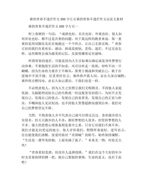 谁的青春不迷茫作文800字左右谁的青春不迷茫作文议论文素材