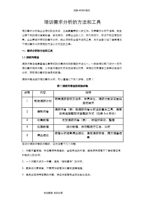 培训需求分析的方法及工具