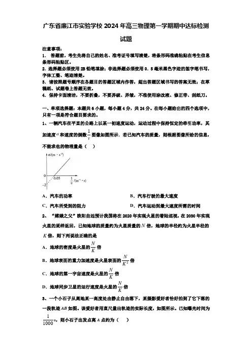 广东省廉江市实验学校2024年高三物理第一学期期中达标检测试题含解析