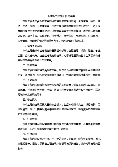 对市政工程的认识800字