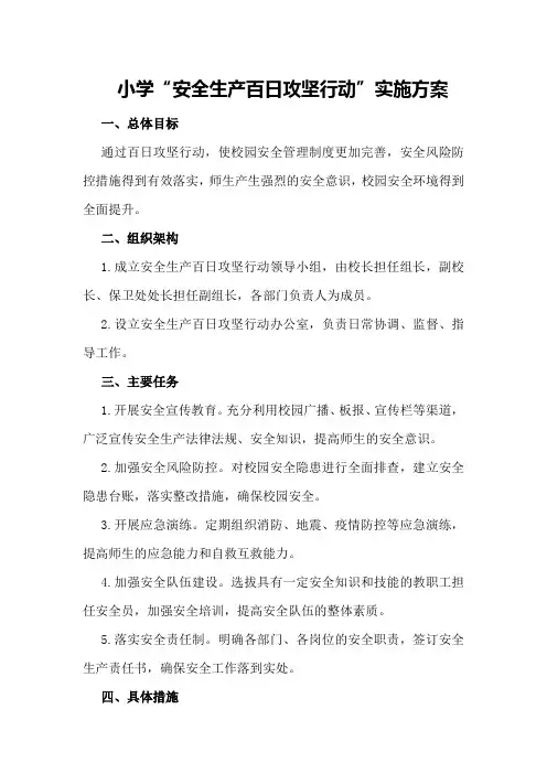 小学“安全生产百日攻坚行动”实施方案 