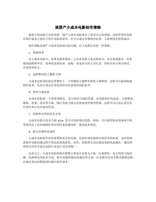 谈国产小成本电影创作策略