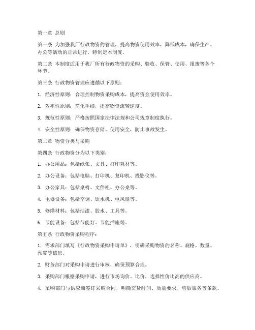 工厂行政物资管理制度