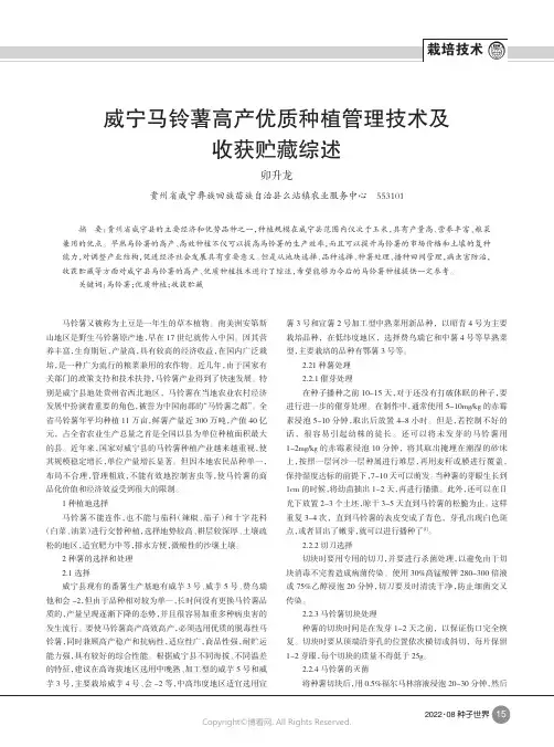 威宁马铃薯高产优质种植管理技术及收获贮藏综述