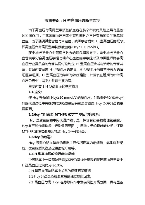 专家共识：H型高血压诊断与治疗