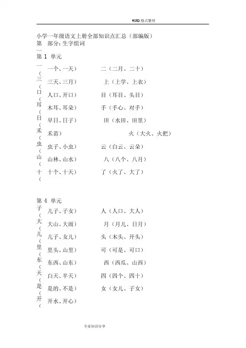 2018小学一年级语文全部知识点汇总