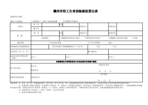 赣州市职工生育保险就医登记表