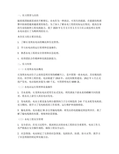 石龙坝水电站的实习报告