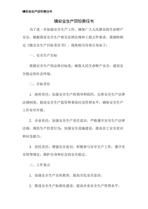 镇安全生产目标责任书