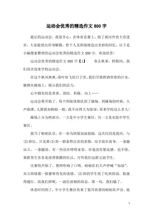 运动会优秀的精选作文800字