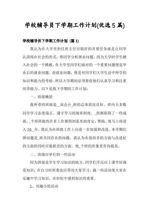 学校辅导员下学期工作计划(优选5篇)
