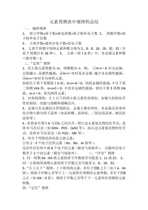 元素周期表中规律的总结