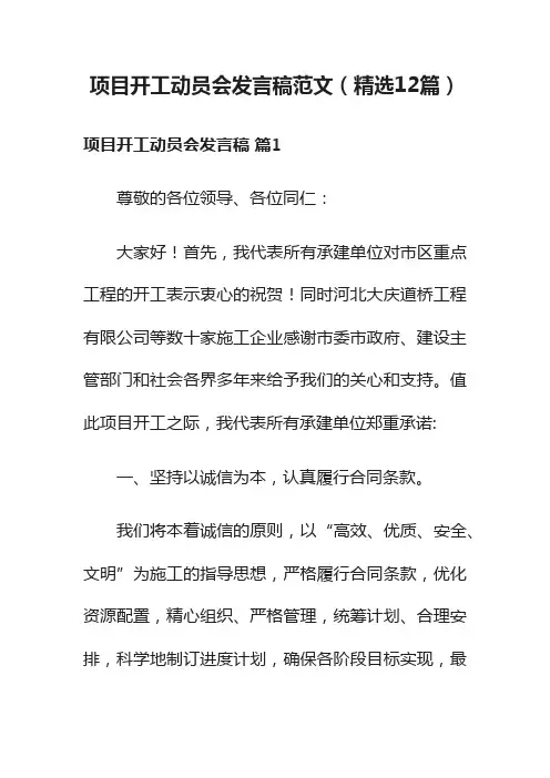项目开工动员会发言稿范文（精选12篇）
