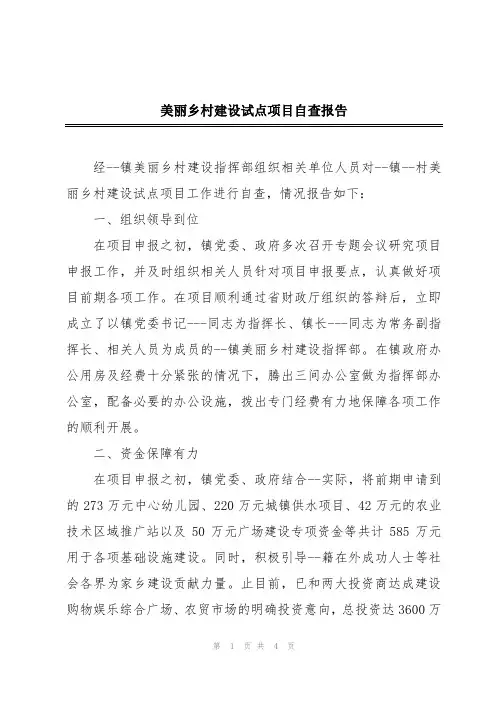 美丽乡村建设试点项目自查报告