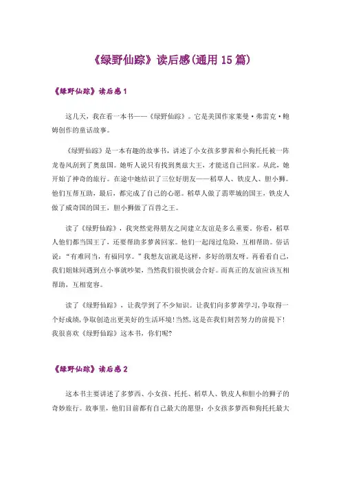 《绿野仙踪》读后感(通用15篇)