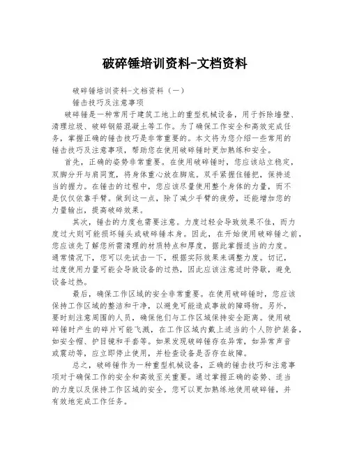 破碎锤培训资料-文档资料