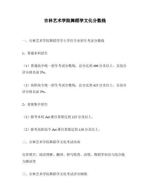 吉林艺术学院舞蹈学文化分数线