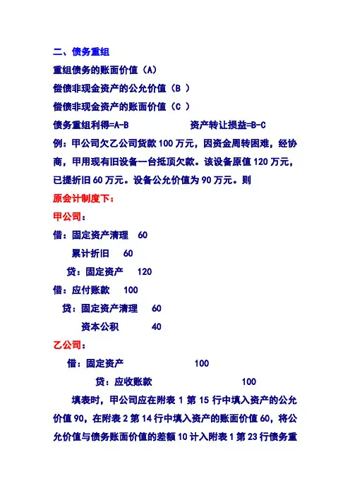债务重组例题
