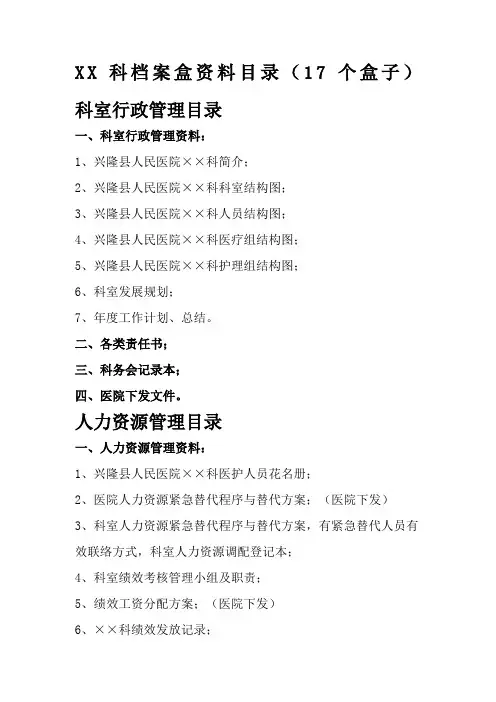 科室档案盒资料目录