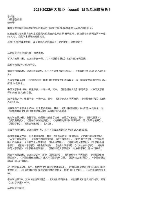 2021-2022南大核心（cssci）目录及深度解析！