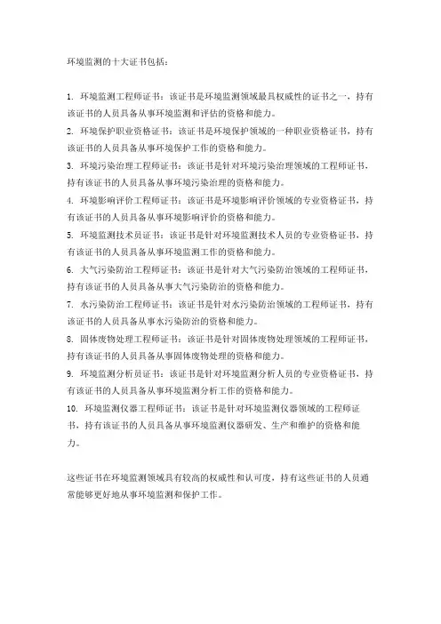 环境监测十大证书