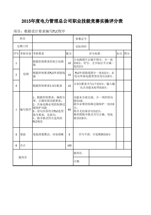 PLC编程考试项目评分标准