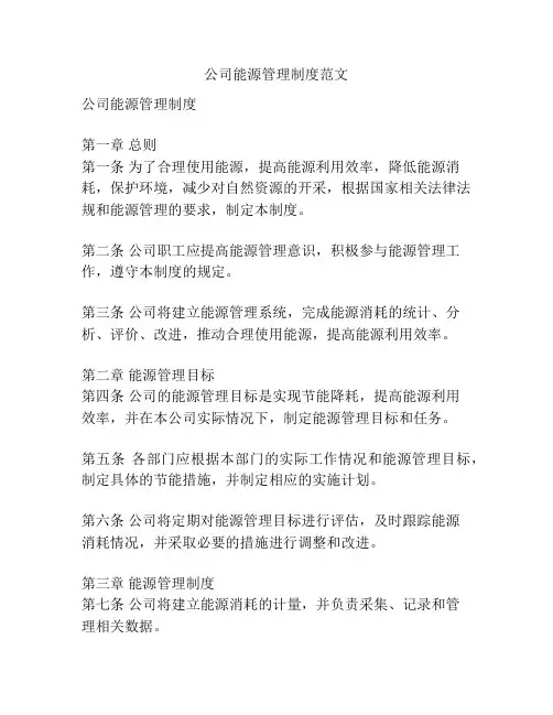 公司能源管理制度范文