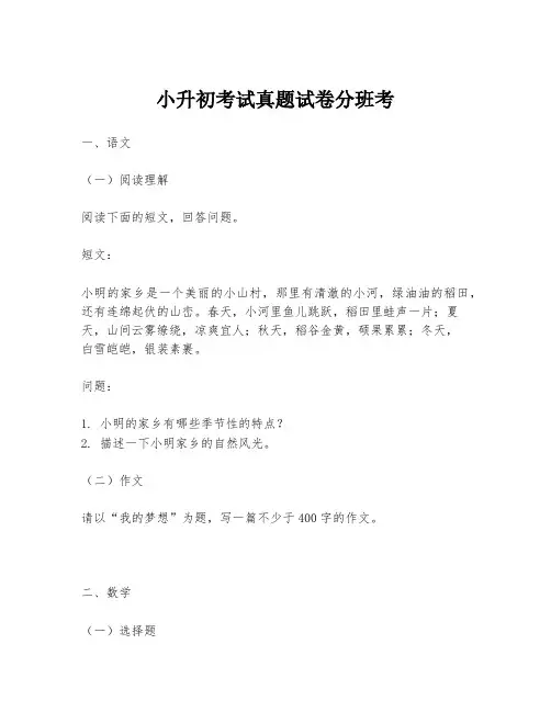 小升初考试真题试卷分班考