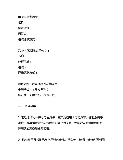 锂电池梯次利用项目建议书模板