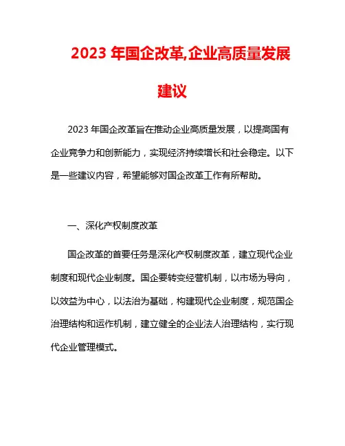 2023年国企改革,企业高质量发展建议