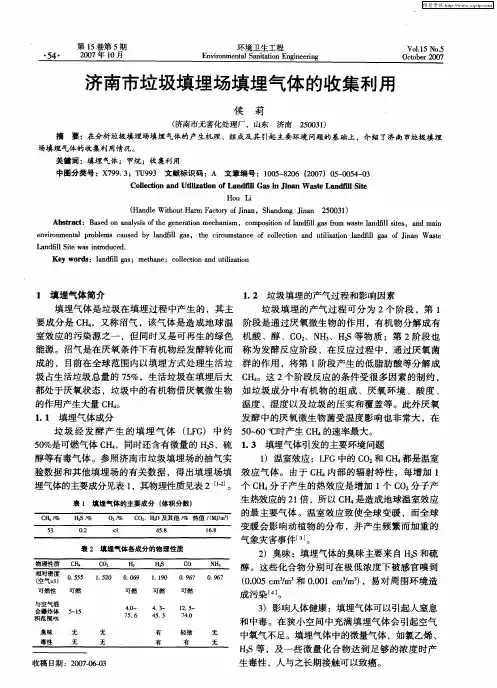 济南市垃圾填埋场填埋气体的收集利用