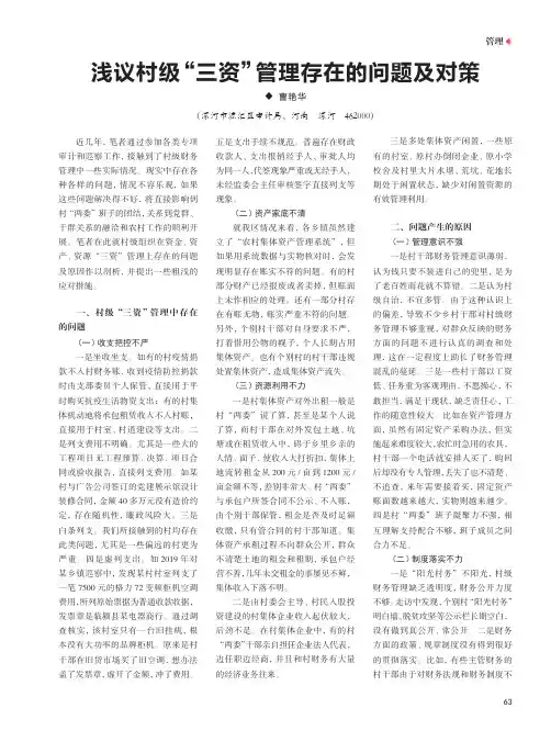 浅议村级“三资”管理存在的问题及对策
