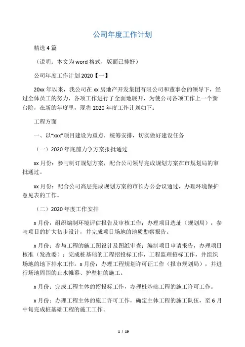 2020年公司年度工作计划精选4篇