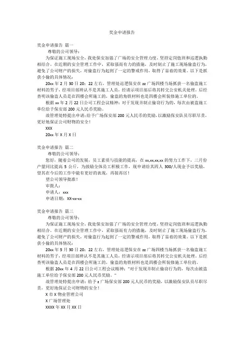 奖金申请报告