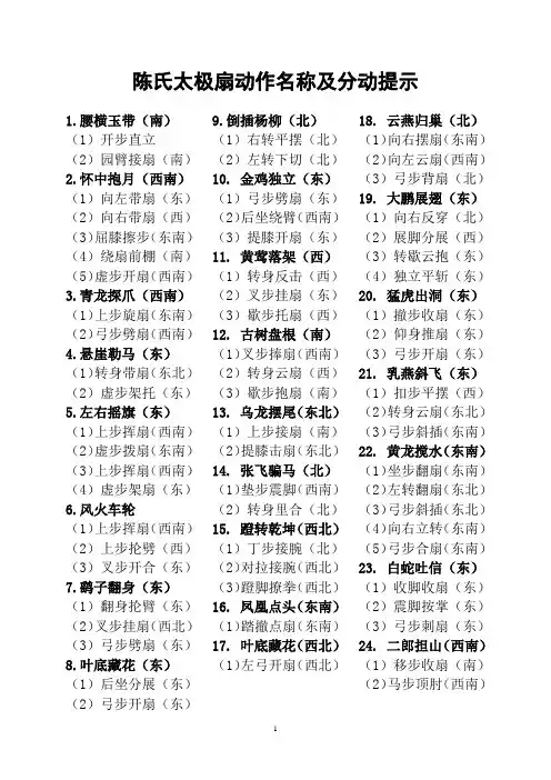陈氏太极扇动作名称及分解式