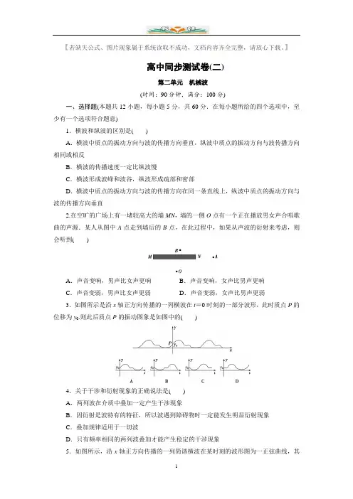 人教版高中物理选修3-4：第二单元 机械波测试卷(二)含解析.doc