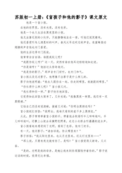 苏版初一上册：《盲孩子和他的影子》课文原文