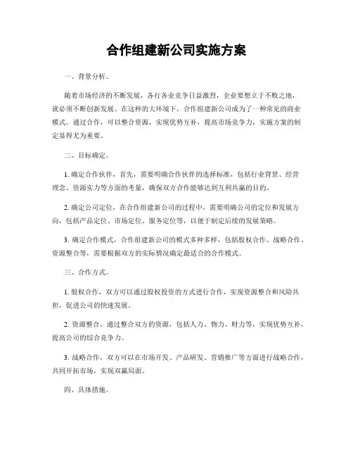 合作组建新公司实施方案