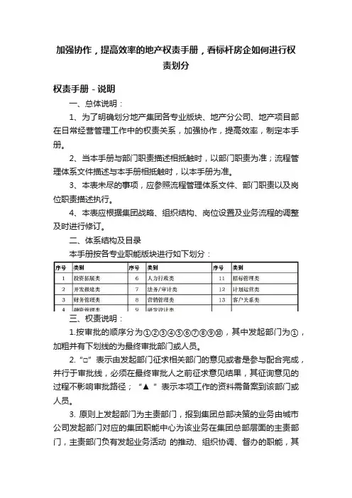 加强协作，提高效率的地产权责手册，看标杆房企如何进行权责划分