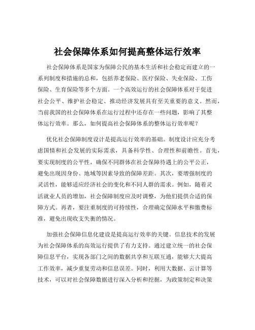 社会保障体系如何提高整体运行效率