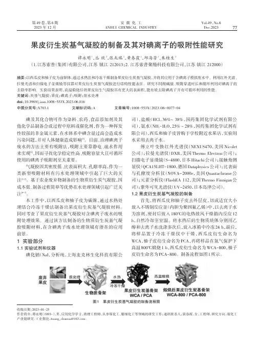 果皮衍生炭基气凝胶的制备及其对碘离子的吸附性能研究