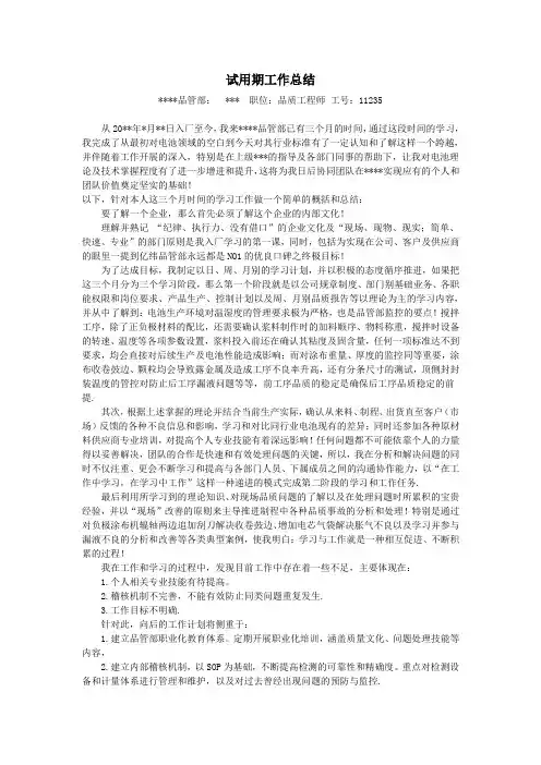 试用期员工工作任务书