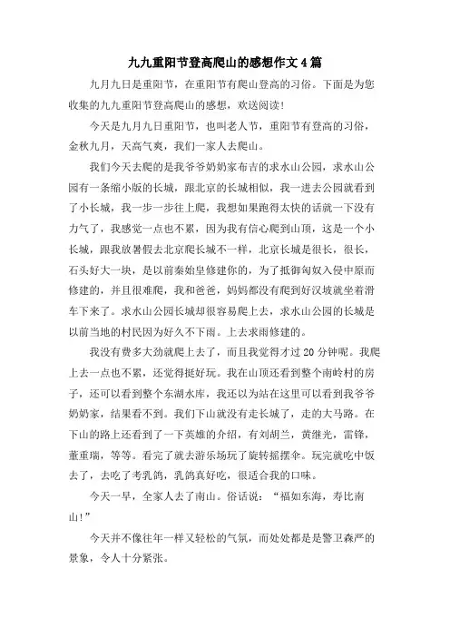 九九重阳节登高爬山的感想作文4篇