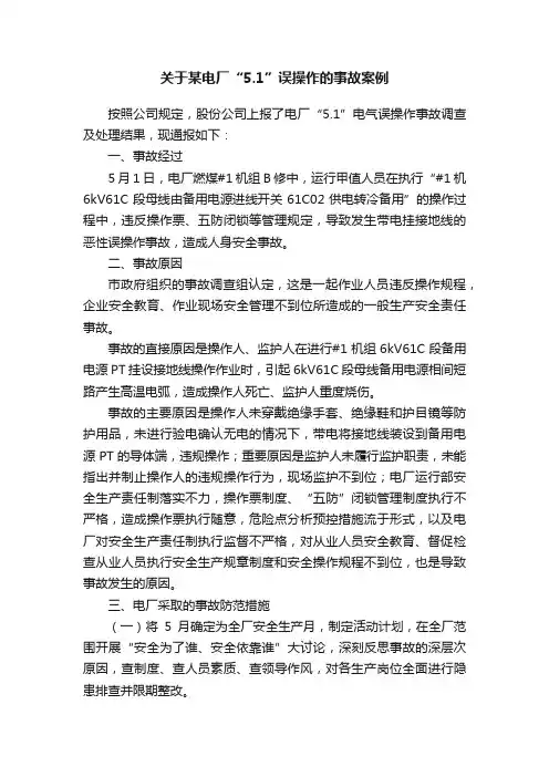 关于某电厂“5.1”误操作的事故案例