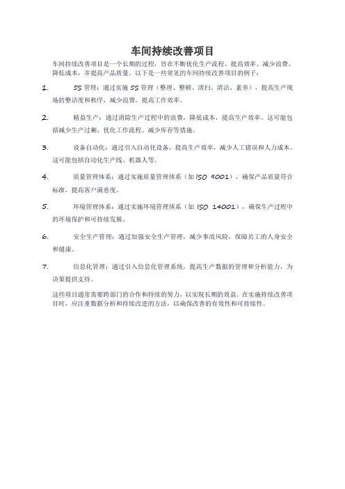 车间持续改善项目