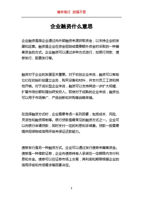 企业融资什么意思
