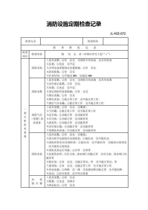 消防设施检查记录表59669
