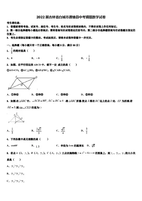2022届吉林省白城市通榆县中考猜题数学试卷(含答案解析)
