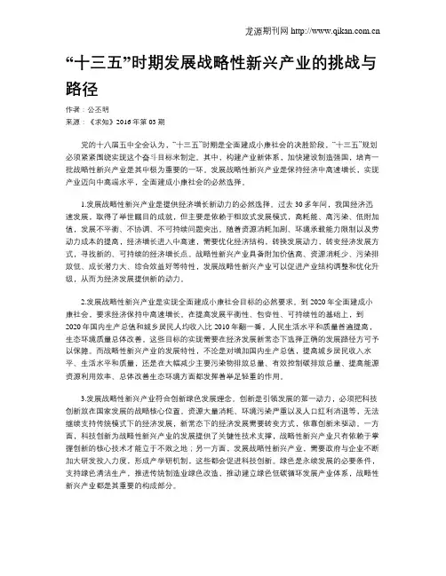 “十三五”时期发展战略性新兴产业的挑战与路径