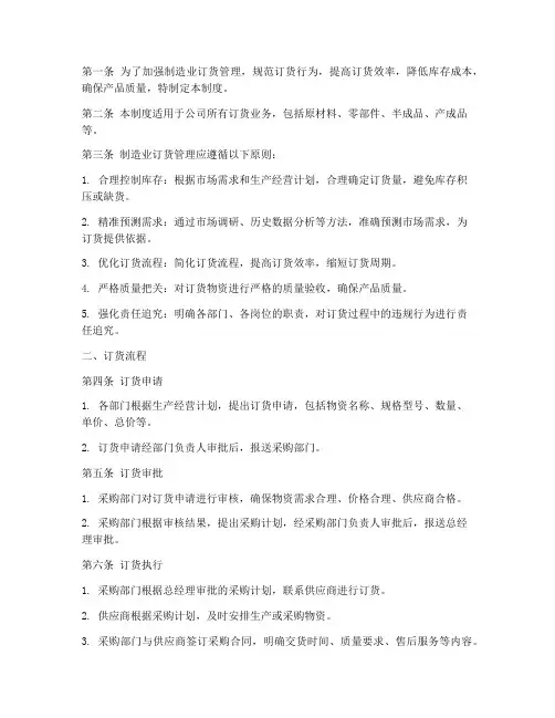 制造业订货管理制度模板